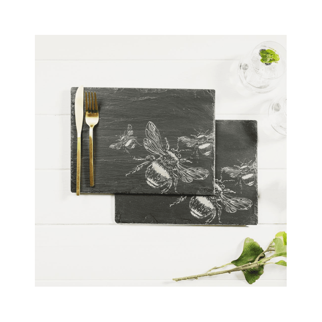 Set of 2 Etched Bee Slate Place Mats