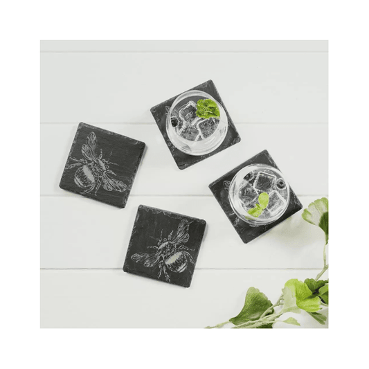 Set of 4 Slate Etched Bee Coasters