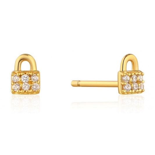 Gold Sparkle Padlock Stud Earrings