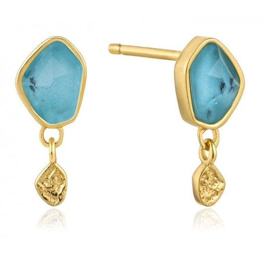 Gold Turquoise Drop Studs