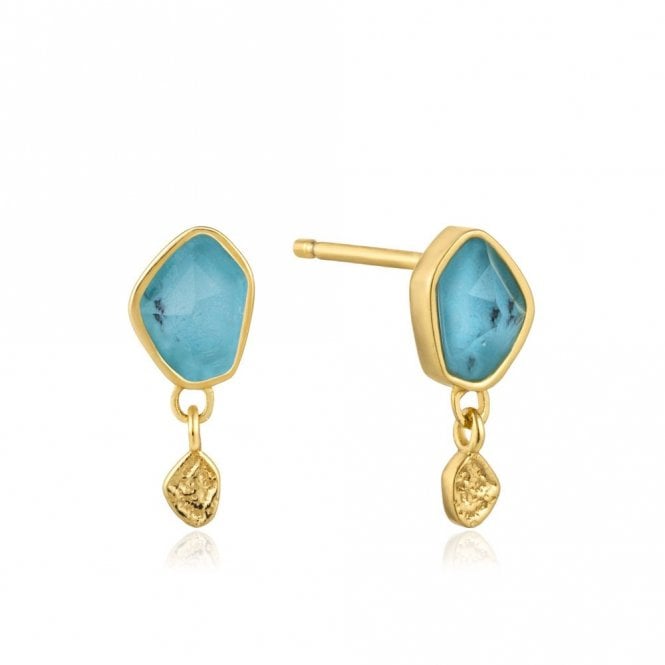 Gold Turquoise Drop Studs