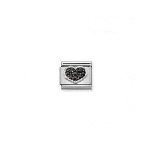 Black Pave Heart Charm with Silver and CZ