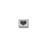 Black Pave Heart Charm with Silver and CZ