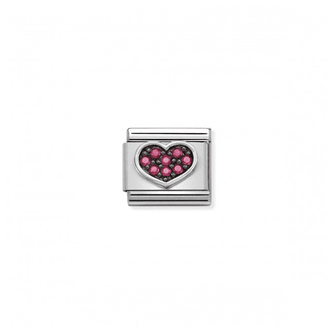 Fuchsia Pave Heart Charm with Silver and CZ