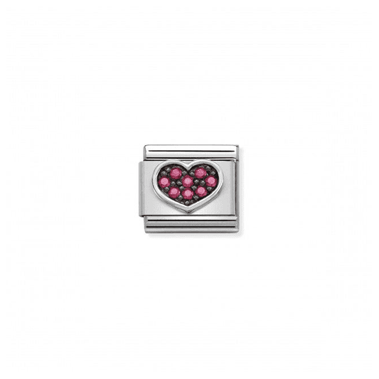 Fuchsia Pave Heart Charm with Silver and CZ