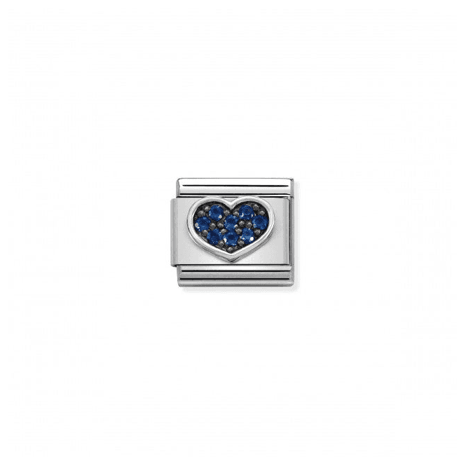 Blue Pave Heart Charm with Silver and CZ