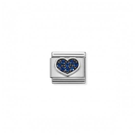 Blue Pave Heart Charm with Silver and CZ