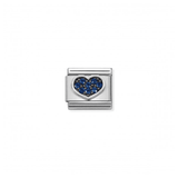 Blue Pave Heart Charm with Silver and CZ