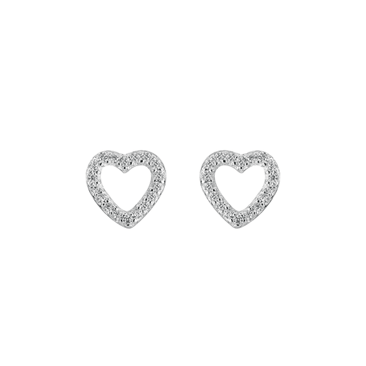 Sterling Silver Open Heart CZ Stud Earrings
