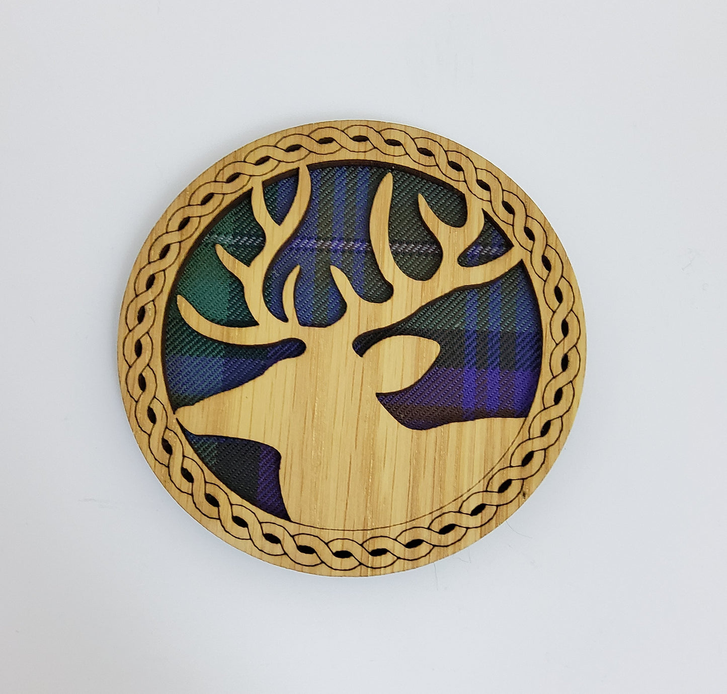 Round Stag Coaster with Tartan