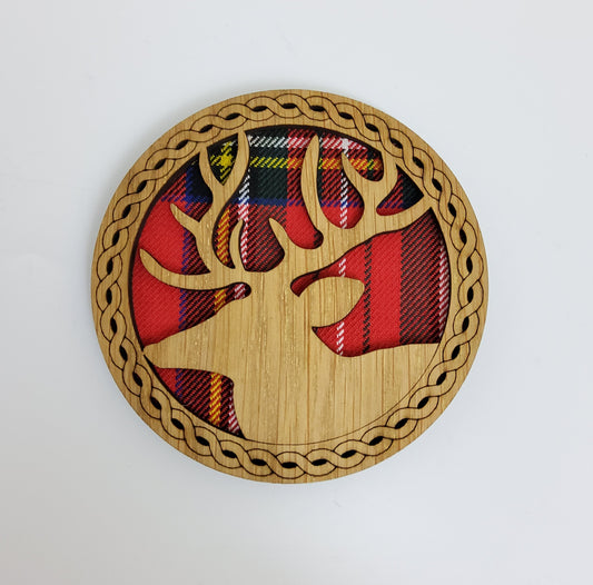 Round Stag Coaster with Tartan