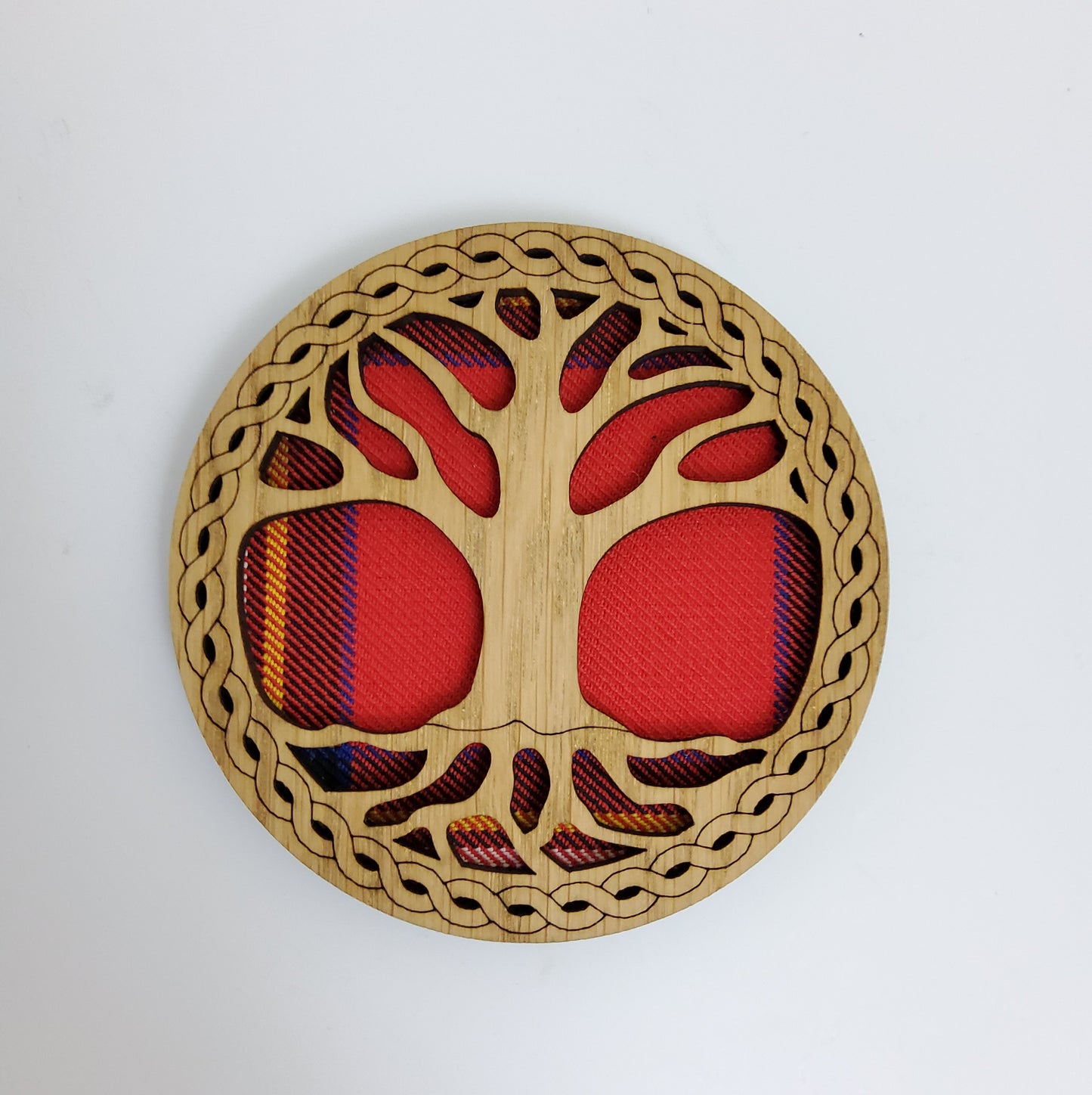 Round Tree of Life Coaster with Tartan