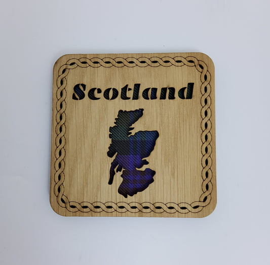 Square Scotland Map Coaster with Tartan