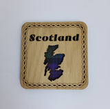 Square Scotland Map Coaster with Tartan