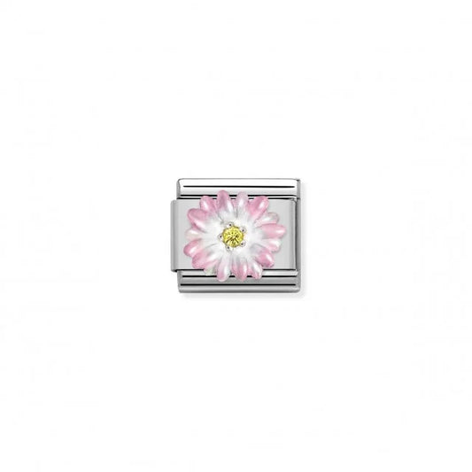 Pink Enamel Flower- Silver/CZ