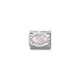 Pleated Surround Oval Pink Opal Charm - Silver