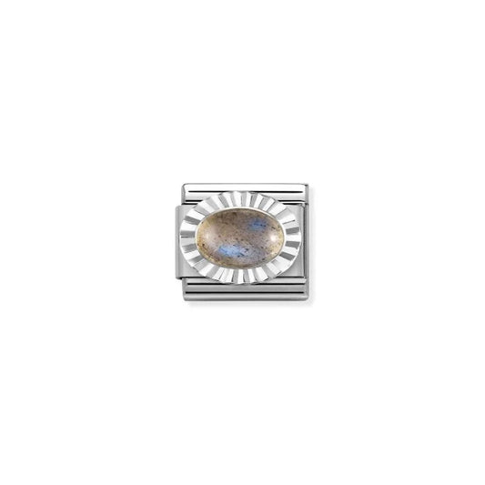 Pleated Surround Oval Labradorite Charm - Silver