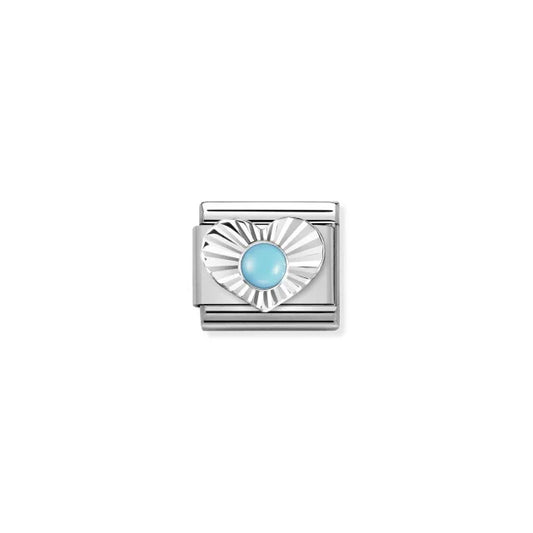 Pleated Heart Surround Turquoise Charm - Silver