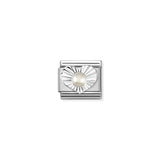 Pleated Heart Surround White Pearl Charm - Silver