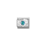Pleated Heart Surround Green Opal Charm - Silver
