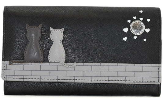 Midnight Cats Flap Over Purse Black