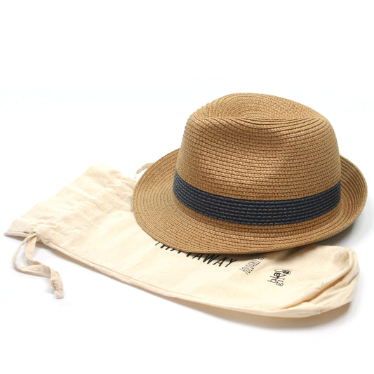 Unisex Foldable Trilby Summer Hat with Navy Blue Band