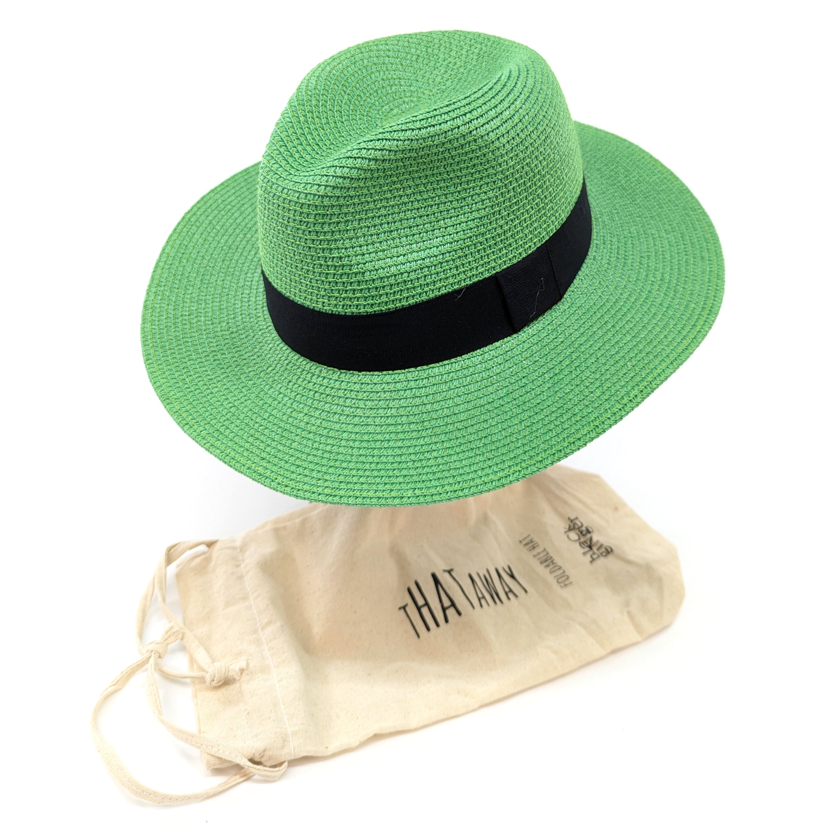 Green Foldable Hat with Black Ribbon