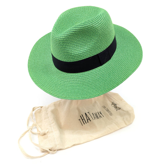 Green Foldable Hat with Black Ribbon