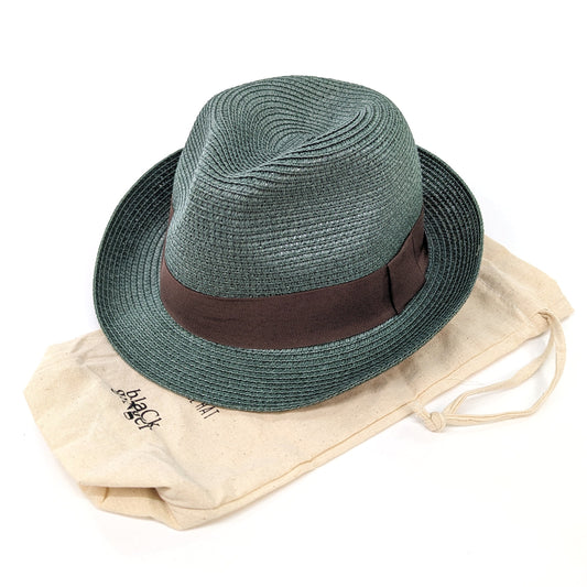 Dark Green Trilby Foldable Hat with Brown Ribbon