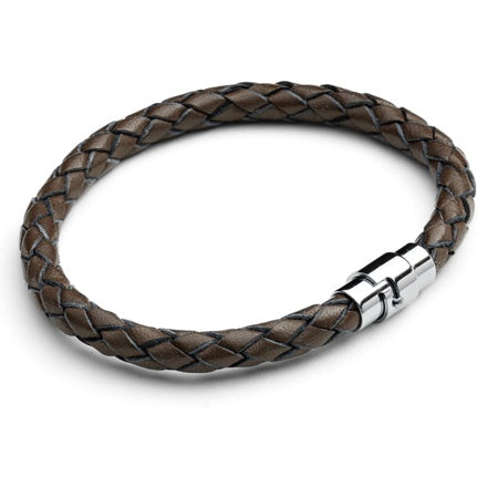 Brown Leather Plait Bayonet Bracelet