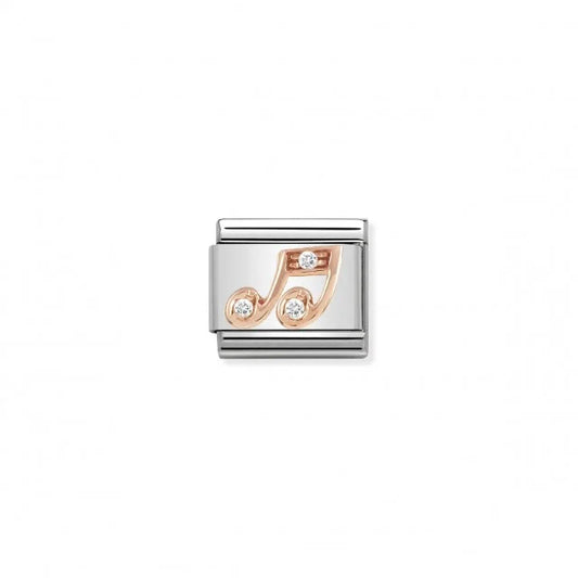 Music Note with White CZ - 9k rose gold/CZ