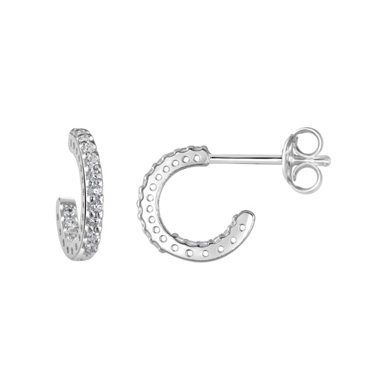 Silver & CZ Huggie Hoop Earrings