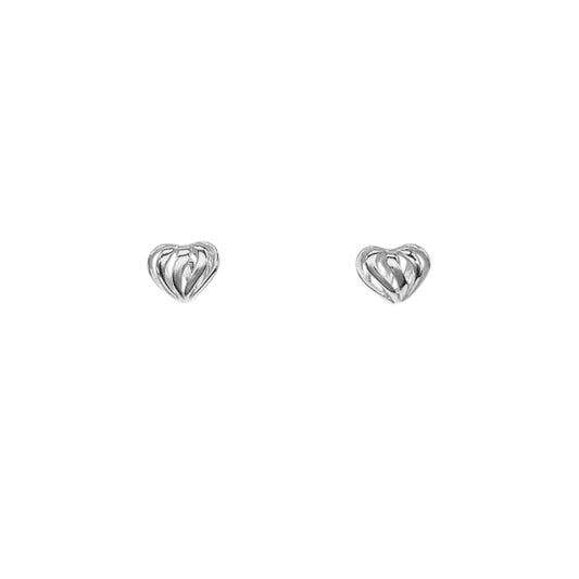 Silver Heart Cage Stud Earrings