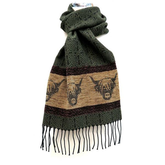 Highland Cow Scarf in Green