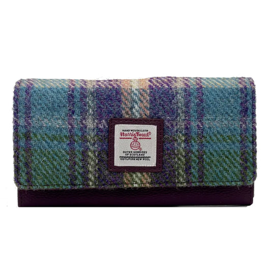 Harris Tweed Green and Purple Check Envelope Purse