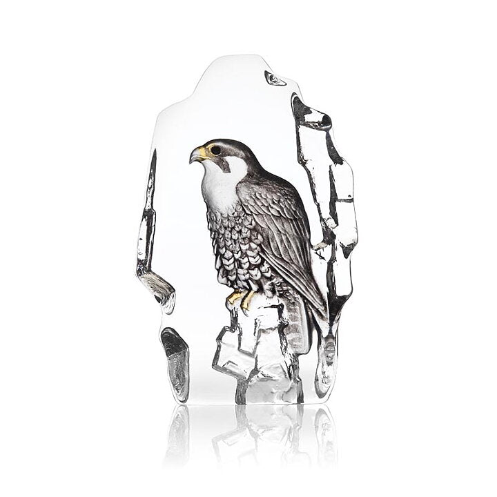 Cast Crystal Painted Falcon Sculpture