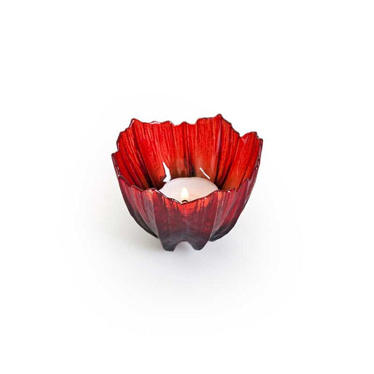 Cast Crystal Painted Poppy Votive