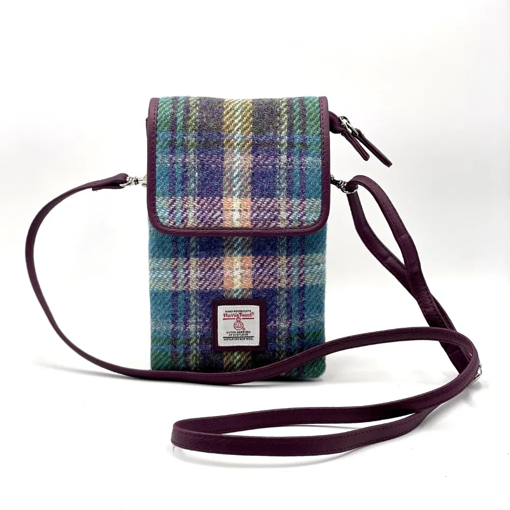 Harris Tweed Mini Cross Body Bag in Green and Purple Plaid