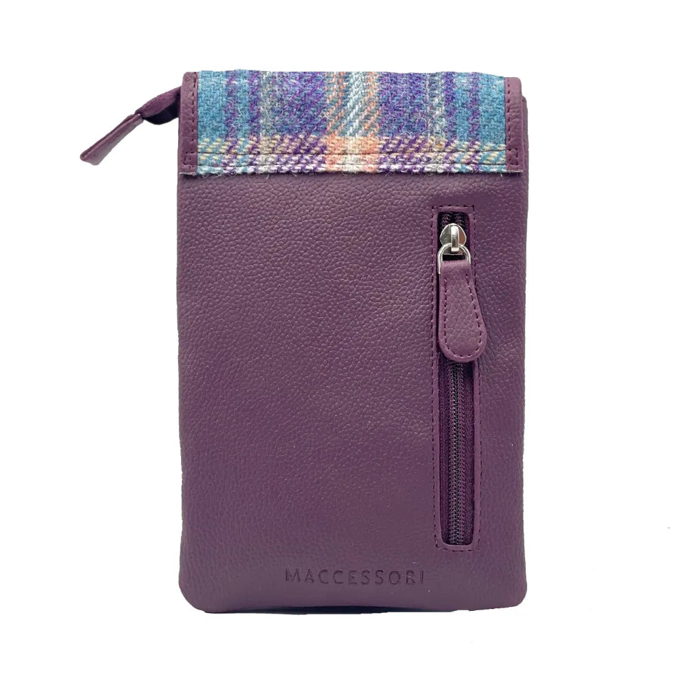 Harris Tweed Mini Cross Body Bag in Green and Purple Plaid