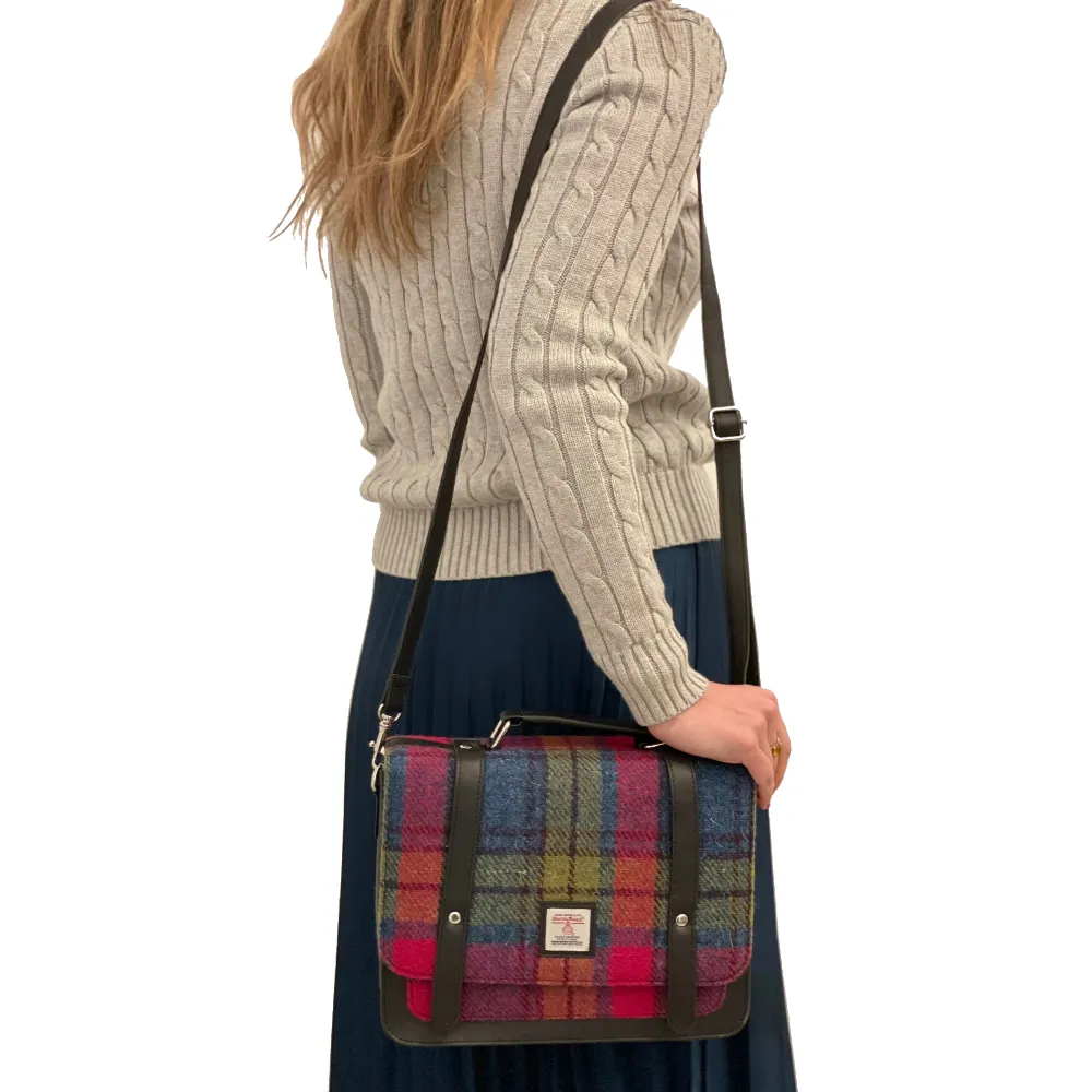 Harris Tweed Mini Messenger Bag in Blue & Pink Check