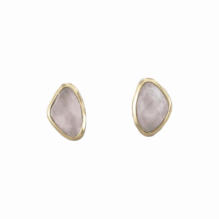 Maharani Gold Rose Quartz Stud Earrings