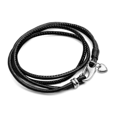 Thin Double Strap Black Leather Bracelet