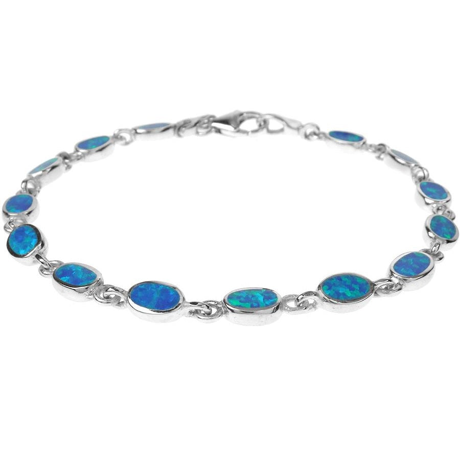 Silver Oval Blue Opalique Bracelet
