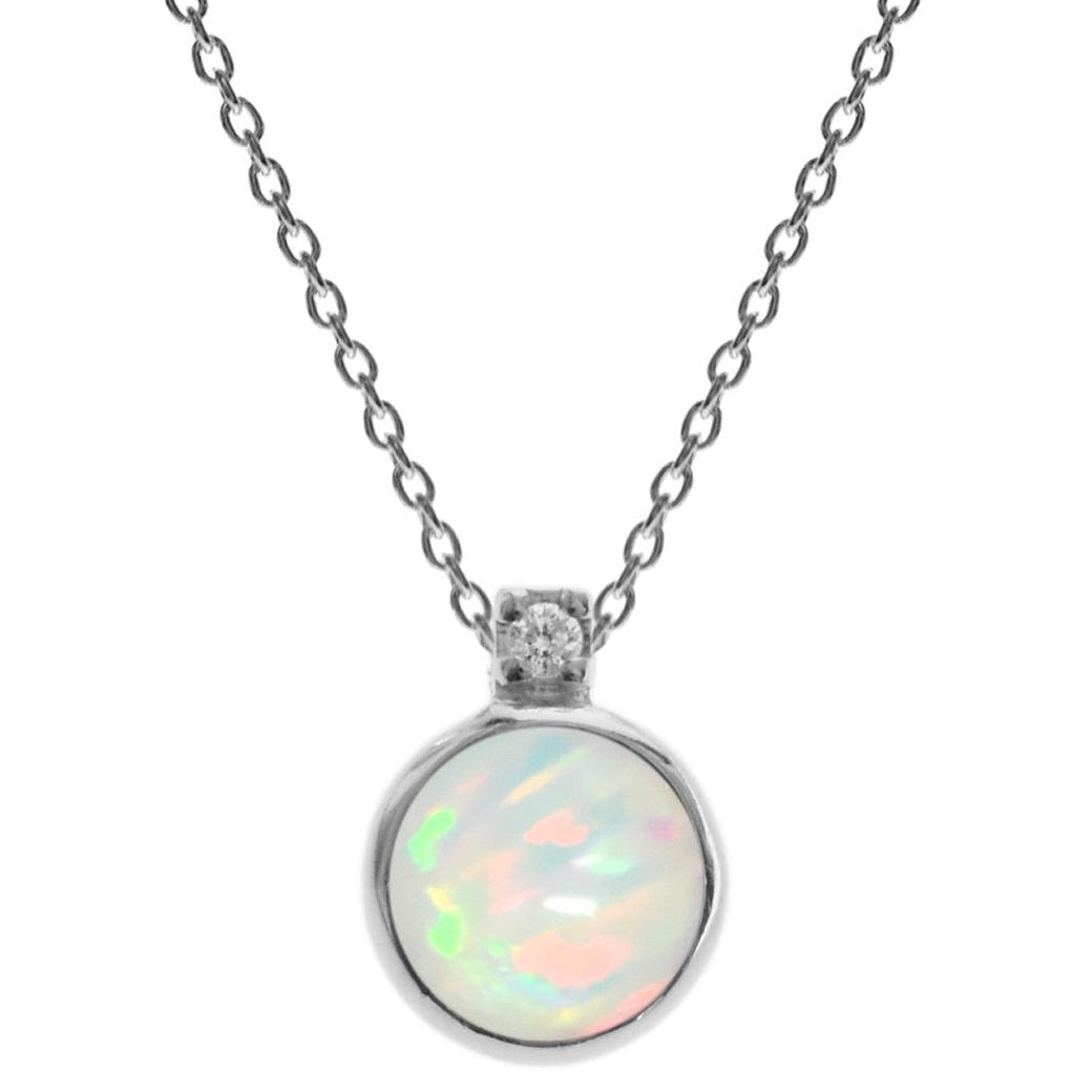 Round White Opalique & CZ Silver Necklace