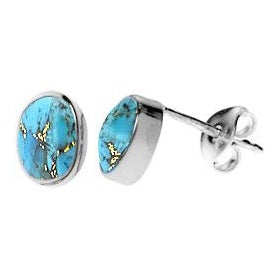Oval Mohave Turquoise & Silver Stud Earrings
