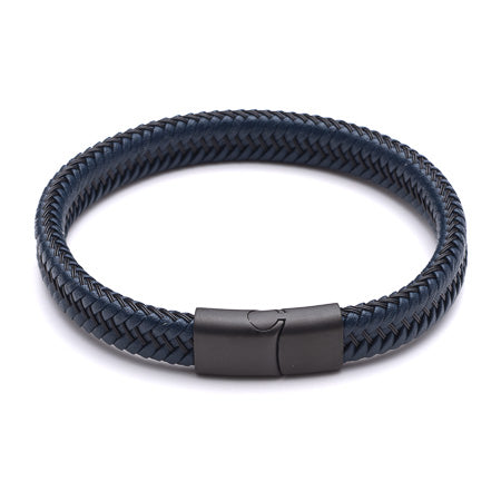 Recycled Blue Plaited Leather Bracelet