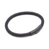 Matt Black Clasp Plaited Leather Bracelet